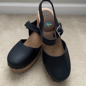 MIA Navy Leather Slingback Clogs